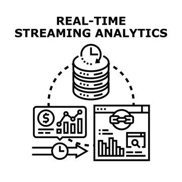 Real time streaming analytics processing data flow Stock Illustration
