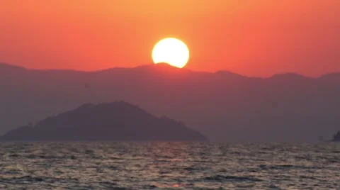 Real-time Sunset Over Mediterranean Ocean and Turkish Mountains (part 3 of 6) Stock Footage 40610049