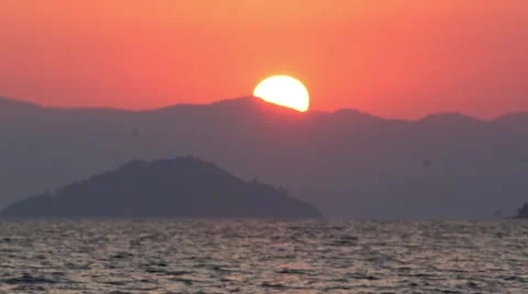 Real-time Sunset Over Mediterranean Ocean and Turkish Mountains (part 4 of 6) Stock Footage 40709938