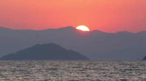Real-time Sunset Over Mediterranean Ocean and Turkish Mountains (part 5 of 6) Stock Footage 40714842
