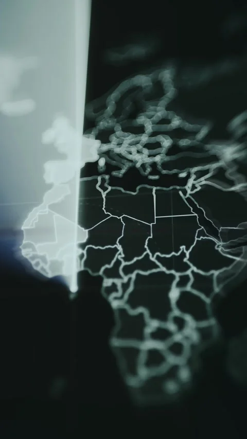 Real-time surveillance radar display focusing on Africa with detected signals Stock Footage 334925966