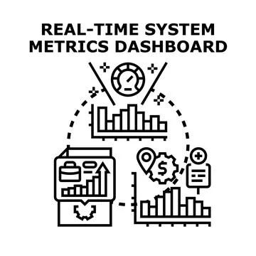 Real time system metrics dashboard analyzing data Stock Illustration