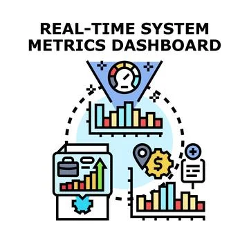 Real time system metrics dashboard analyzing data 스톡 일러스트