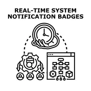 Real time system notification badges concept illustration Stock Illustration