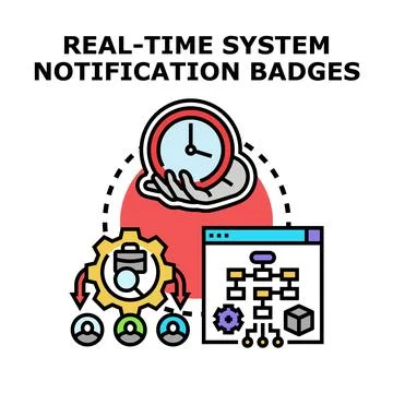 Real time system notification badges concept illustration Ilustração Stock