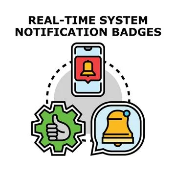 Real time system notification badges concept Stock Illustration