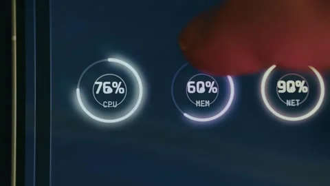 Real-time system performance metrics CPU Usage, Memory Usage and Network Stock Footage 334444034