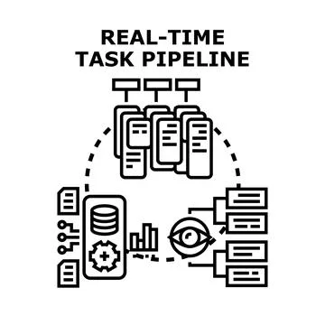 Real time task pipeline system processing data flow Stock Illustration