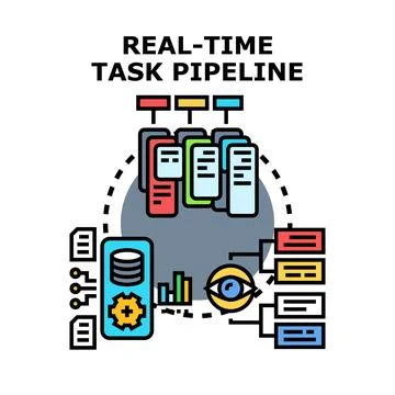 Real time task pipeline system processing data flow イラスト素材