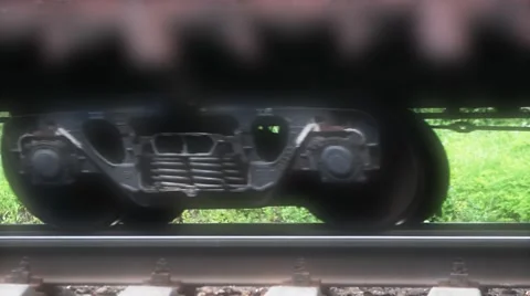 Real time train wheels moves from left to right. Closeup. Video stock 40841000