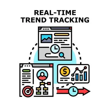 Real time trend tracking data analysis process Stock Illustration