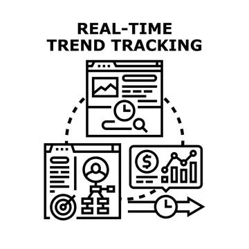 Real time trend tracking data analysis process Stock Illustration