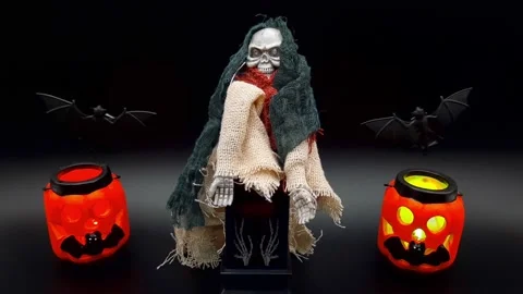 Real Time video of Halloween stuff composition with Flying Witch, Stock Footage 141309837