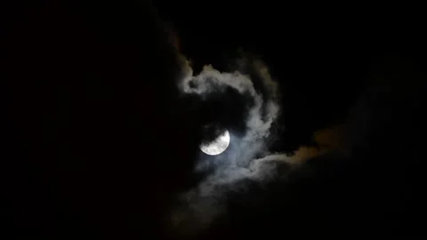 Real time video of thin clouds passing in front of the full moon Stock Footage 328494104