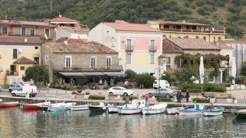 Real time view of Acciaroli coastal village with colorful houses and calm sea Stock Footage 320843583