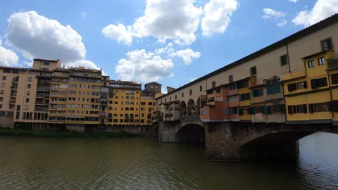 Real time view Ponte Vecchio Old Bridge across Arno river Florence Italy Stock Footage 252804139