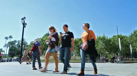 Real time view of a town square in Seville, Spain Stock Footage 64754108