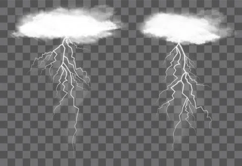 Real transparent cloud and  lightning thunder vector Stock Illustration