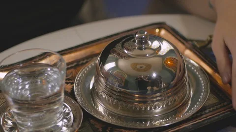 Real Turkish coffee, serving at a restaurant Stock Footage 97943207