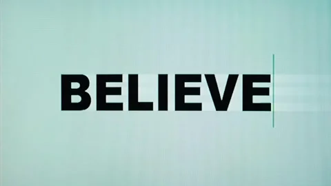 Real VHS capture: typing the word Believe on a computer screen, all caps, macro Stock Footage 305837706