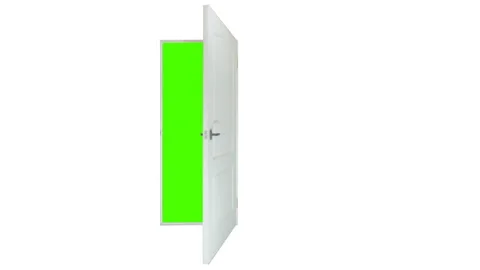 Real white door open and zoom on white background. Isolated green screen Vídeos de archivo 100995567