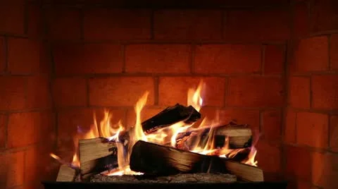 Real Wood Fire Burning in a Brick Firepl... | Stock Video | Pond5