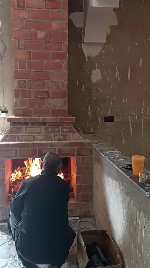 Real Wood Fire Burning in Brick Hearth Stock Footage 334345128