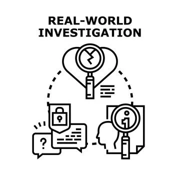 Real world investigation analyzing problem solution data Stock Illustration