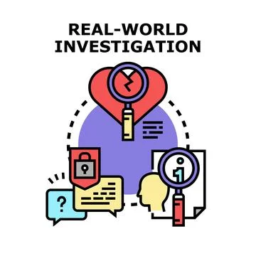 Real world investigation analyzing problem solution data Stock Illustration