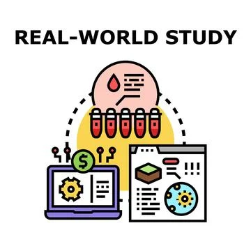 Real world study data collection and analysis diagram Stock Illustration