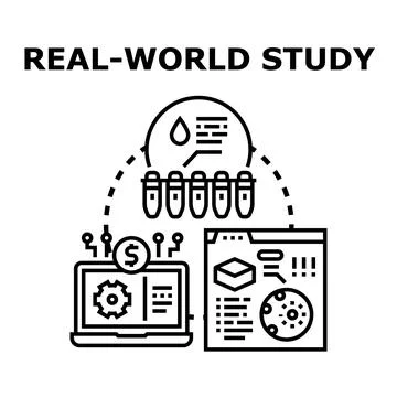 Real world study data collection and analysis diagram Stock Illustration