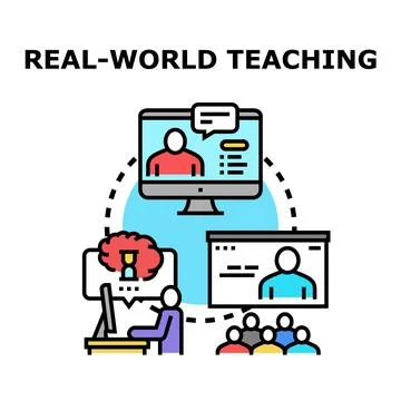Real world teaching blending online and classroom learning Stock Illustration