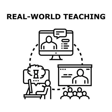 Real world teaching blending online and classroom learning Stock Illustration
