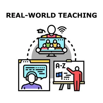 Real world teaching concept with online and offline learning Illustrazione stock