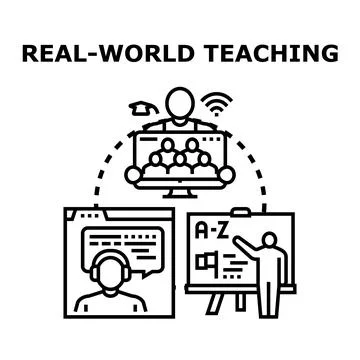 Real world teaching concept with online and offline learning Stock Illustration