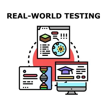 Real world testing concept illustrating diverse application fields Illustrazione stock