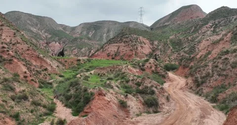 Real-world video: Aerial View Of Dinosaur Sculptures In Danxia Canyon Vidéo 312928675