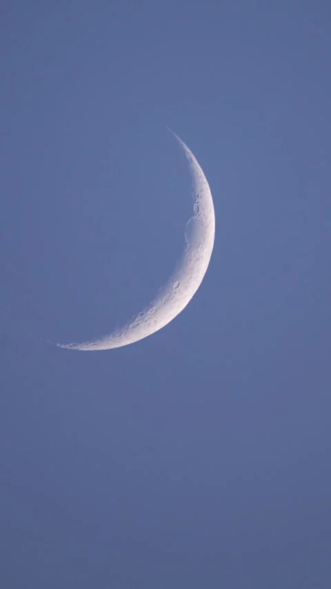 Real Young Crescent Moon Moving Across Blue Day Sky Static Shot No People Stock Footage 335280869
