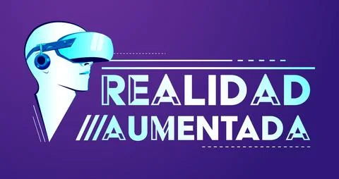 Realidad Aumentada, Augmented Reality spanish text Design Emblem vector. Stock Illustration