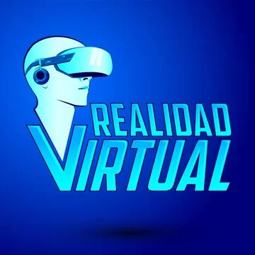Realidad Virtual, Virtual Reality spanish text, emblem design. Stock Illustration