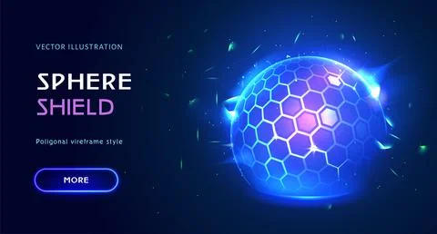 Realisric force shield bubble, energy glowing blue sphere Stock Illustration