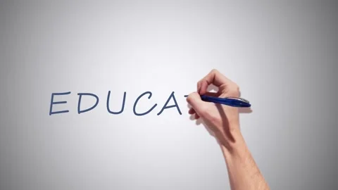 A Realistic 2D had writing Education with a pen on a white background Stock Footage 155221424
