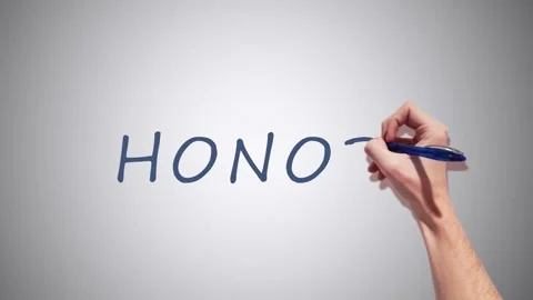 A Realistic 2D had writing Honor with a pen on a white background Video stock 155221494