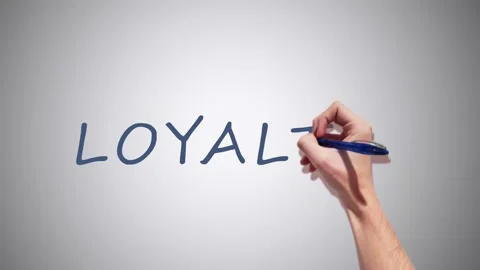A Realistic 2D had writing loyalty with a pen on a white background Stock Footage 155221473