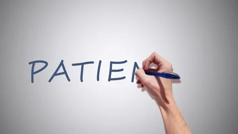 A Realistic 2D had writing patience with a pen on a white background Stock Footage 155221408