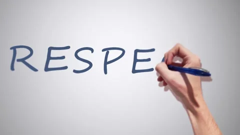 A Realistic 2D had writing Respect with a pen on a white background Stock Footage 155221514