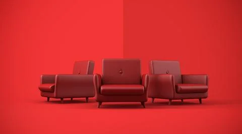 Realistic 3 red sofa mock up on red background 库存插图