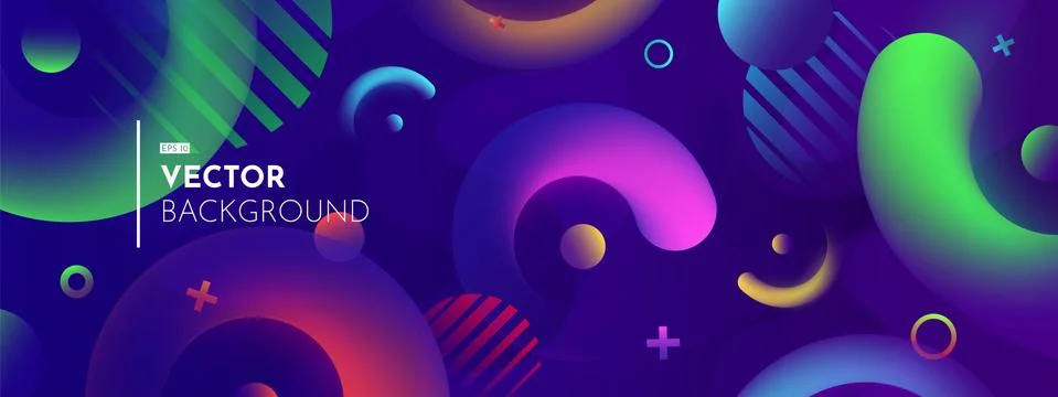 Realistic 3D and flat objects on dark background. Soft light effect, neon shades Illustrazione stock