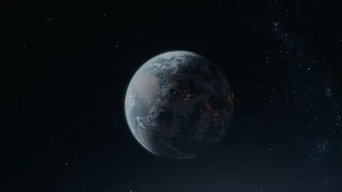 Realistic 3D animated rendering of Earth with city lights visible Video stock 300508195