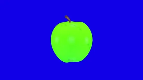 Realistic 3D animation of a green apple, rotating smoothly on a blue background. Stock Footage 288975398
